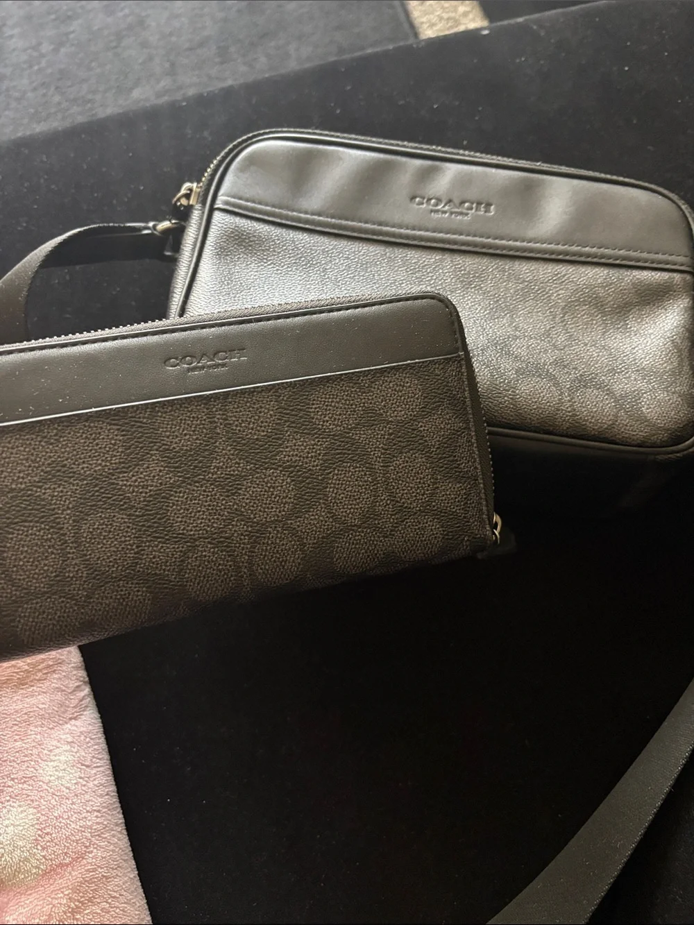 Coach Black Signature Crossbody Bag and Zip Wallet Set